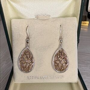 Irish Sterling Silver and Gold Plated Celtic Knot Drop Earrings New With Box